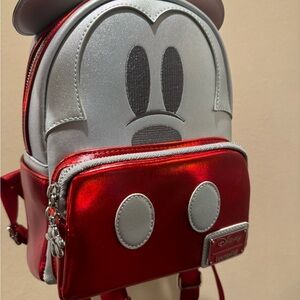 Loungefly Disney100 Platinum Mickey Mouse Cosplay Mini Backpack.